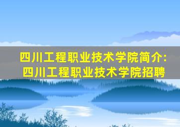 四川工程职业技术学院简介: 四川工程职业技术学院招聘